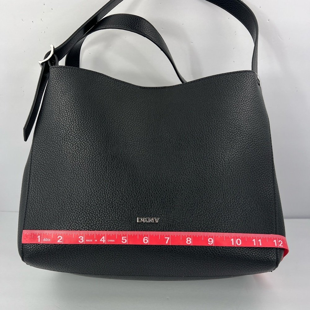 DKNY MILLER TRIPLE COMPARTMENT TOTE BAG/PURSE, BLACK FAUX IMPRINTED LEATHER - Picture 13 of 15